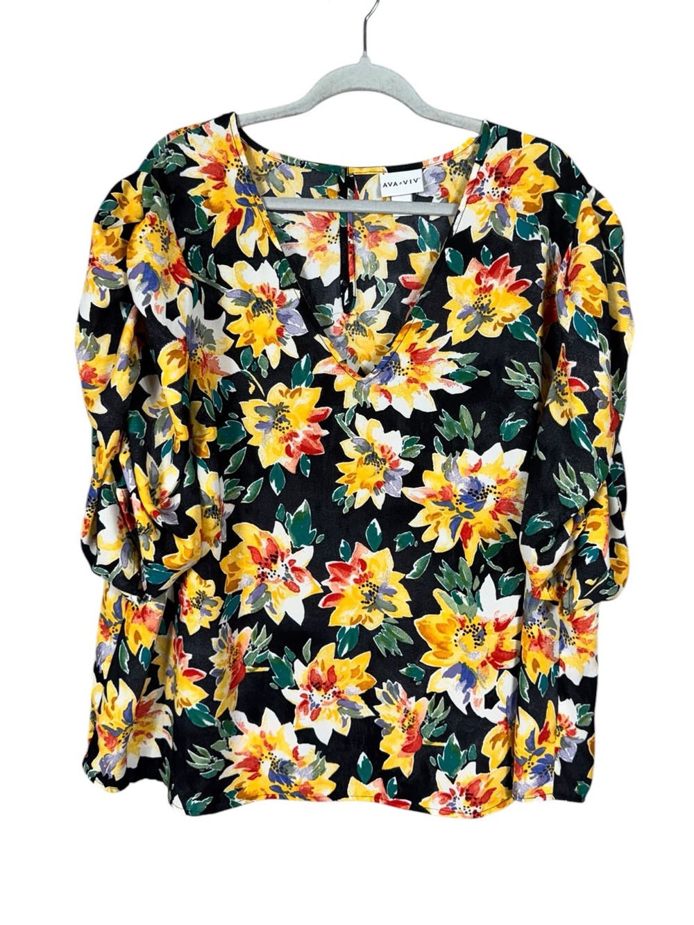 Ava & Viv Floral Blouse Top Size 3X Bohemian Coastal Beach Resort Prairie